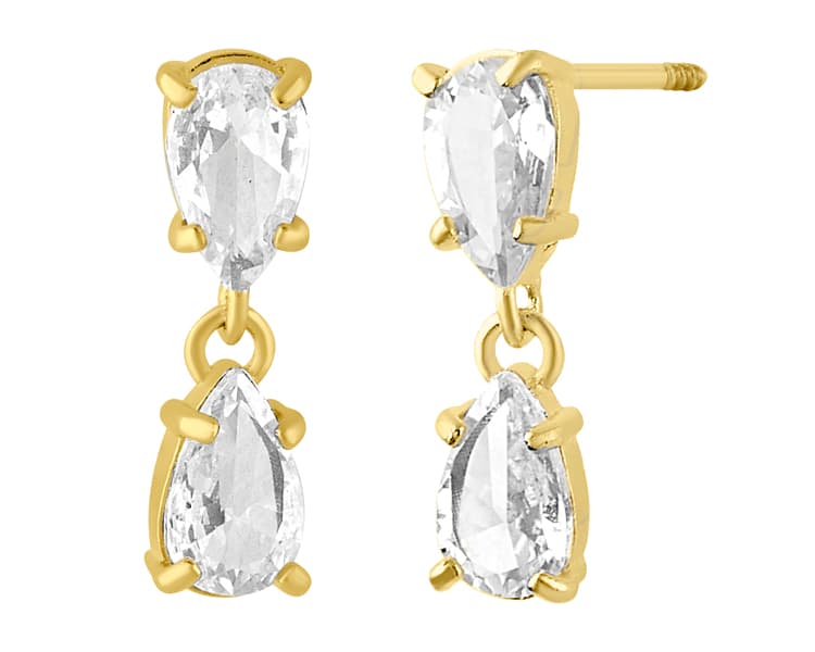 Doble gota colgante / Double hanging drop - Vaciado / Casting - Pulido / High Polish - Circonia / Zirconia - Rectos Circonia (Rectos/Biselados) / Cubic Zirconia (Bezel/Round)