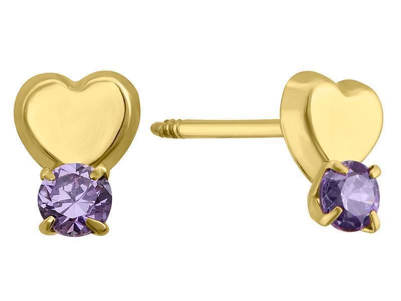 Mini Corazón Basic con Circonia Amatista / Mini Basic Heart with Cz Amethyst - Troquelado / Stamping - Pulido / High Polish - Circonia / Zirconia  - Corazones / Hearts