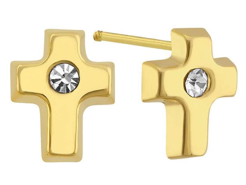 Cruz Basic con Piedra Al Centro / Basic Cross with Center Cz - Troquelado / Stamping - Pulido / High Polish - Circonia / Zirconia  - Religiosos / Religious