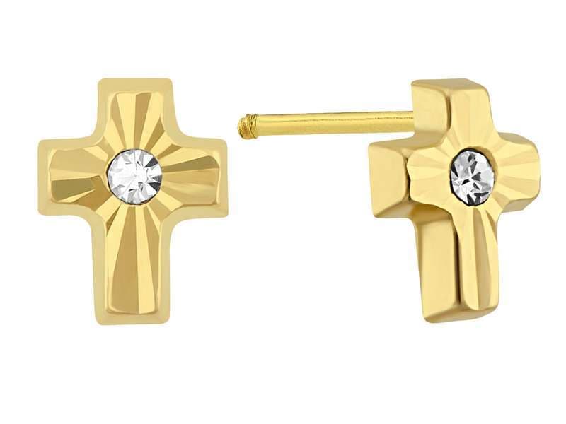 Cruz Basic Diamantada con Piedra Al Centro / Diamond Cut Basic Cross Center Cz - Troquelado / Stamping - Diamantado / Diamond Cut - Circonia / Zirconia  - Religiosos / Religious