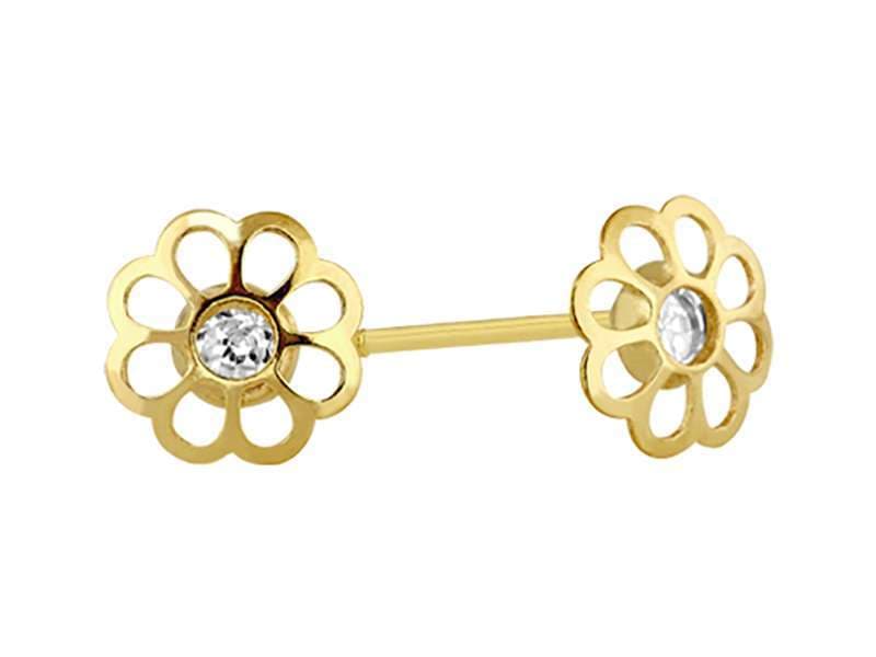 Flor con Circonia En Centro / Flower Cz Center - Láser / Laser - Pulido / High Polish - Circonia / Zirconia - Flores / Flowers