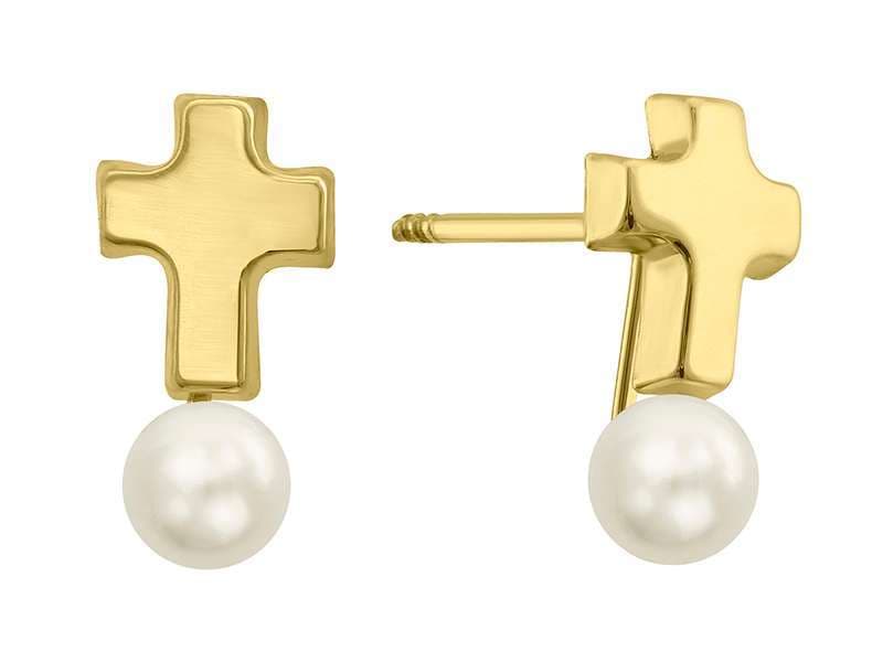 Cruz Basic con Perla / Basic Cross with Pearl - Troquelado / Stamping - Pulido / High Polish - Perla / Pearl  - Religiosos / Religious
