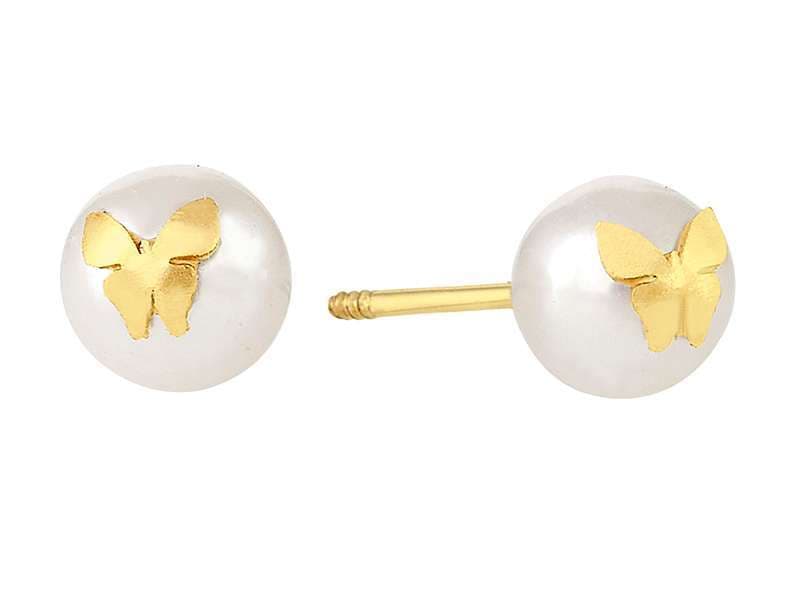 Perla con Mini Mariposa / Pearl 4.5mm with Butterfly - Láser / Laser - Pulido / High Polish - Perla / Pearl  - Animales / Animals