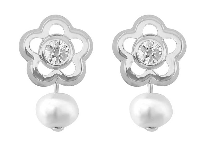 Flor Bisel con Perla Bco / Flower White Bezel with Pearl - Troquelado / Stamping - Pulido / High Polish - Perla / Circonia / Pearl / Zirconia - Flores / Flowers