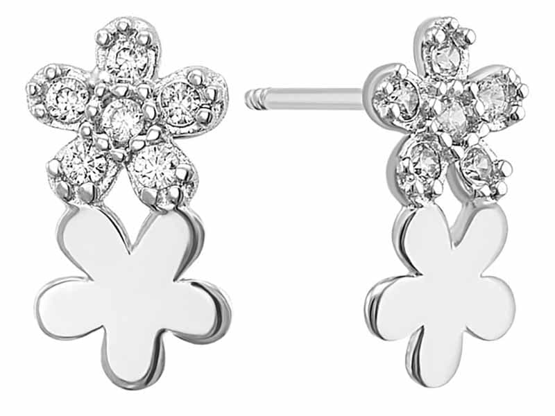 Flores dobles oro blanco / White gold Double flower - Vaciado / Casting - Pulido / High Polish - Circonia / Zirconia - Flores / Flowers