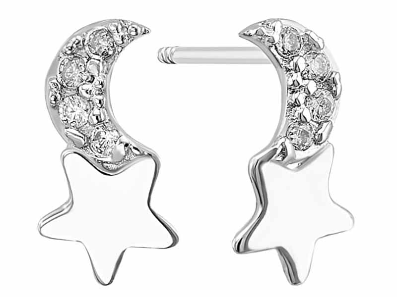 Luna y estrella oro blanco / White gold Moon and star - Vaciado / Casting - Pulido / High Polish - Circonia / Zirconia - Otros / Others