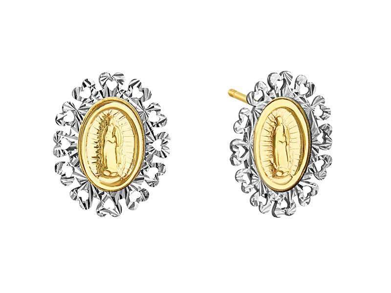 Medalla Virgen con Bisel Corazónes Bicolor / Virgen with White Diamond Cut Heart Bezel - Troquelado / Stamping - Diamantado / Diamond Cut - N/A - Religiosos / Religious