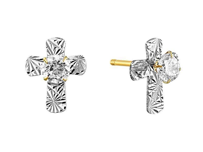 Cruz Blanca Diamantada con Circonia / Large White Diamond Cut Cross with Cz - Láser / Laser - Diamantado / Diamond Cut - Circonia / Zirconia  - Religiosos / Religious