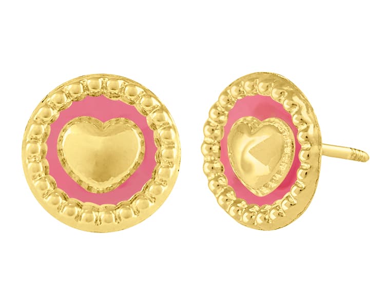 Corazón círculo en bisel bolita esmaltado rosa / Heart circle in bezel with ball, pink enameled - Troquelado / Stamping - Esmaltado / Enamel - N/A / N/A - Corazones / Hearts