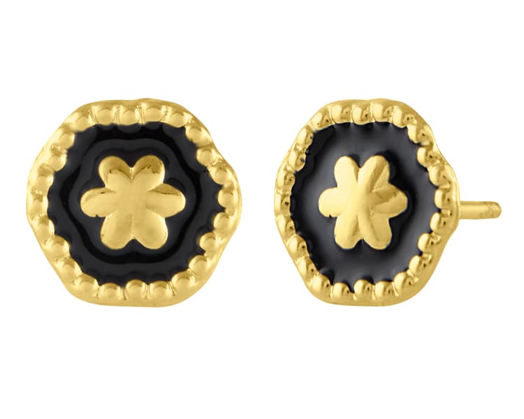 Flor doble en bisel bolita esmaltado / Double flower in bezel with ball, enameled - Troquelado / Stamping - Esmaltado / Enamel - N/A / N/A - Flores / Flowers
