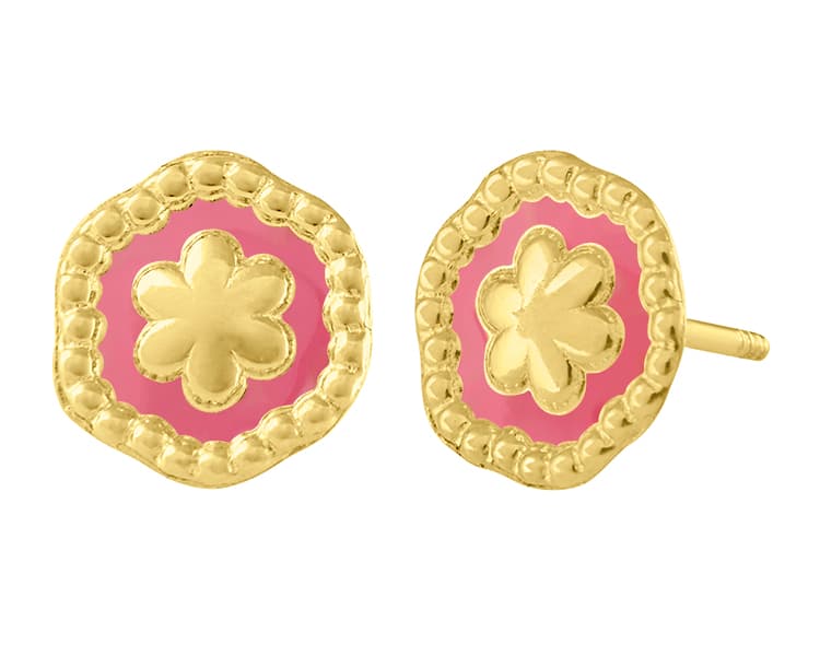 Flor doble en bisel bolita esmaltado rosa