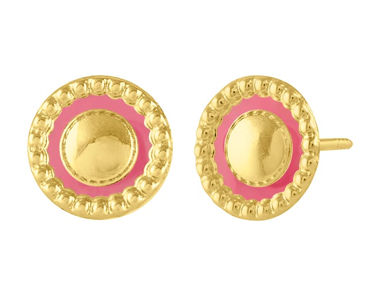 Círculo en bisel bolita esmaltado rosa