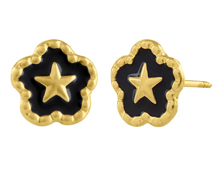 Flor estrella en bisel bolita esmaltado / Star flower in bezel with ball, enameled - Troquelado / Stamping - Esmaltado / Enamel - N/A / N/A - Flores / Flowers