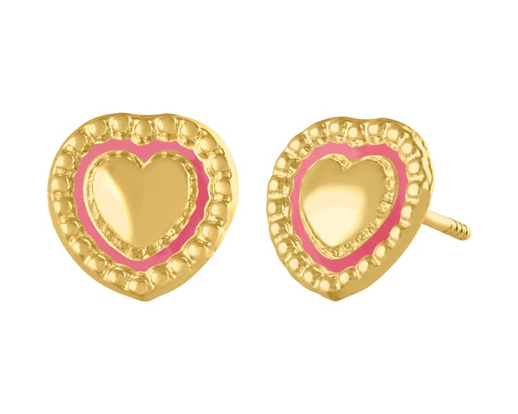 Corazón doble en bisel bolitas bolitas esmaltado rosa / Double heart in bezel with balls, pink enameled - Troquelado / Stamping - Esmaltado / Enamel - N/A / N/A - Corazones / Hearts