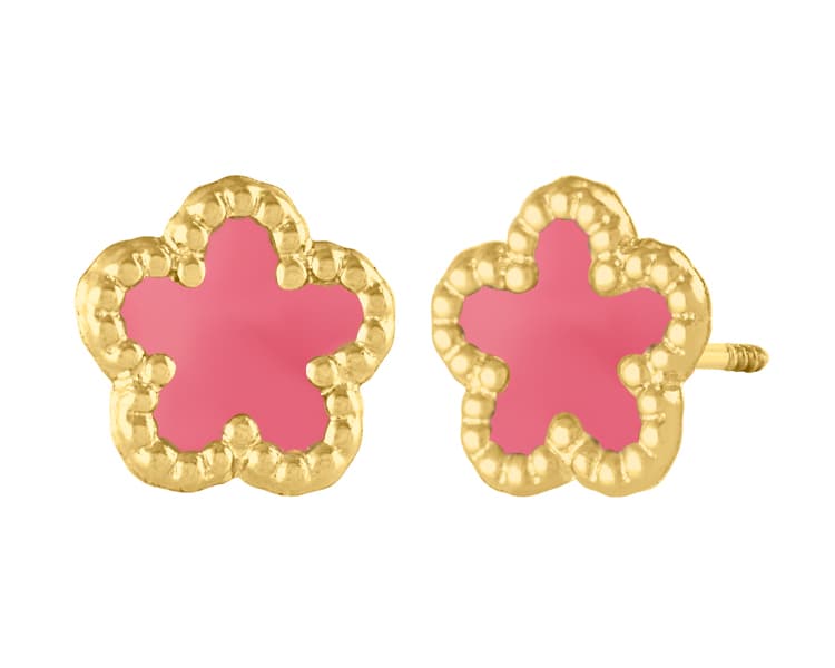 Flor sencilla en bisel bolitas esmaltado rosa / Simple flower in bezel with balls, pink enamel - Troquelado / Stamping - Esmaltado / Enamel - N/A / N/A - Flores / Flowers