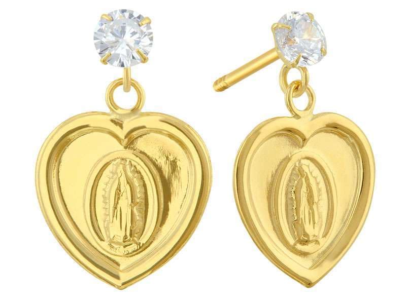 Virgen Corazón Colgante / Dangling Heart Virgen Polish - Troquelado / Stamping - Pulido / High Polish - Circonia / Zirconia  - Religiosos / Religious