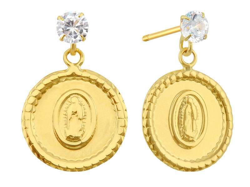 Virgen Oval Colgante / Dangling Round Virgen Polish - Troquelado / Stamping - Pulido / High Polish - Circonia / Zirconia  - Religiosos / Religious