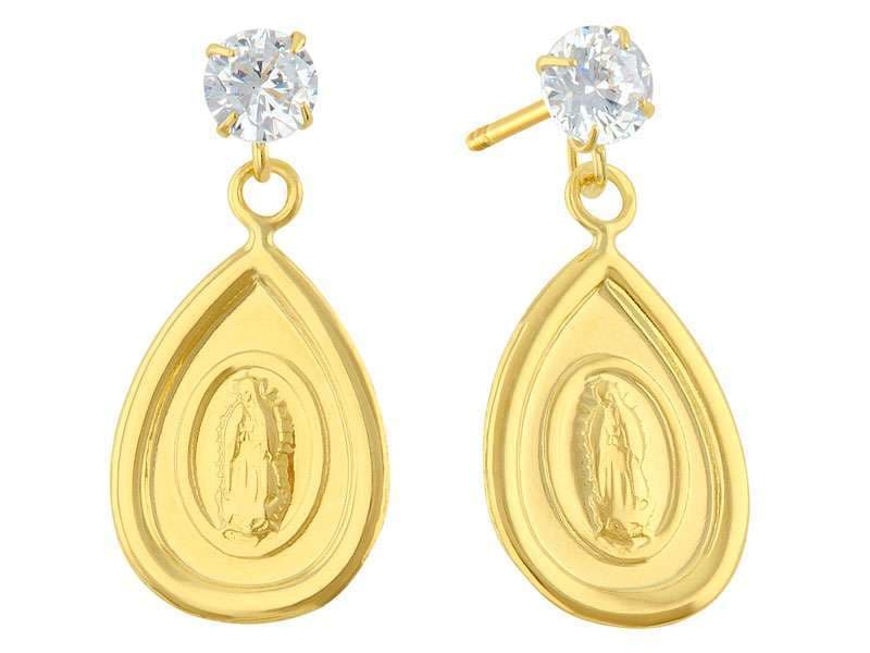 Virgen Gota Colgante / Dangling Drop Virgen Polish - Troquelado / Stamping - Pulido / High Polish - Circonia / Zirconia  - Religiosos / Religious