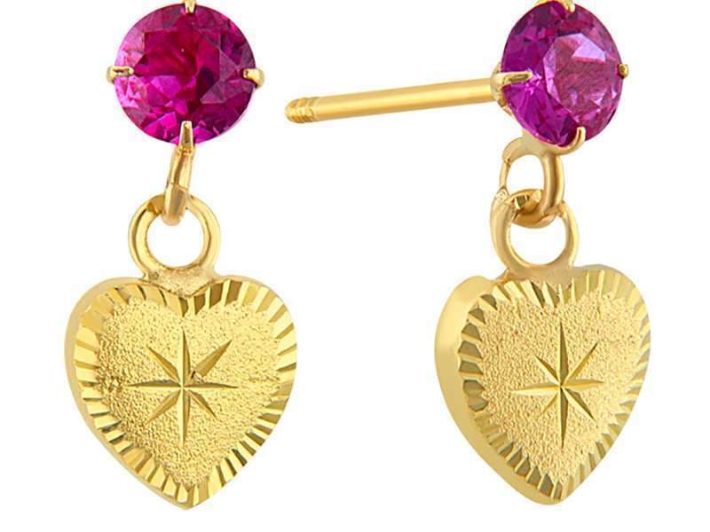 Corazón Colgante Rubí / Dangling Heart Ruby - Troquelado / Stamping - Diamantado / Diamond Cut - Circonia / Zirconia  - Corazones / Hearts
