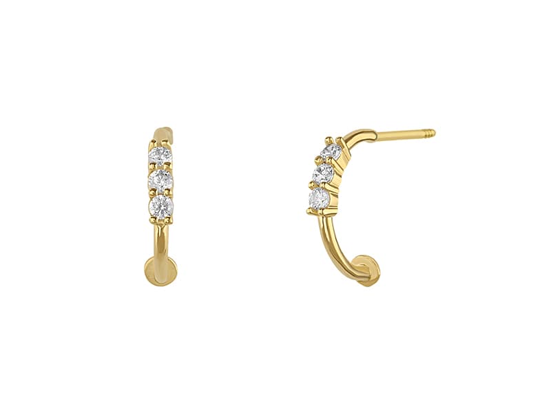 Arracada tres piedras con tope / Three-stone half hoop with stop - Vaciado / Casting - Pulido / High Polish - Circonia / Zirconia - Otros / Others