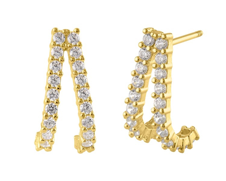 Arracada doble en J con cz / Double J-hook earring with cz - Vaciado / Casting - Pulido / High Polish - Circonia / Zirconia - Otros / Others