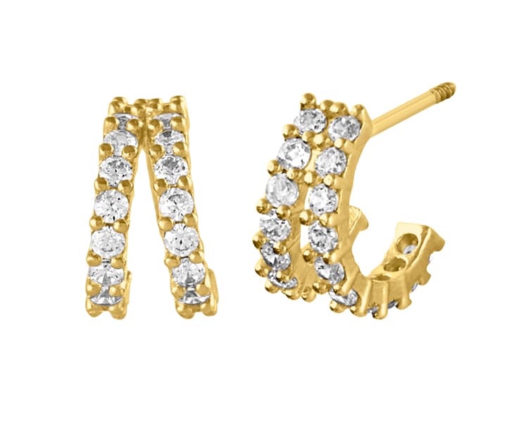 Arracada doble en C con cz / Double C-hook earring with cz - Vaciado / Casting - Pulido / High Polish - Circonia / Zirconia - Otros / Others